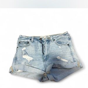 Abercrombie & Fitch Blue high rise Jean‎ button fly Shorts Distressed 0